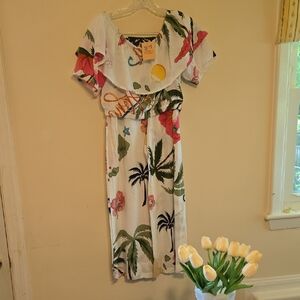 Pink and Green Flutter Sleeve Resort Two Piece Set